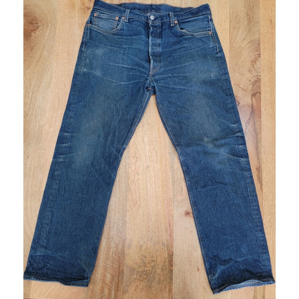 Levi's 501 Button Fly Jeans Mens 38x34 Blue Straight Dark Wash
